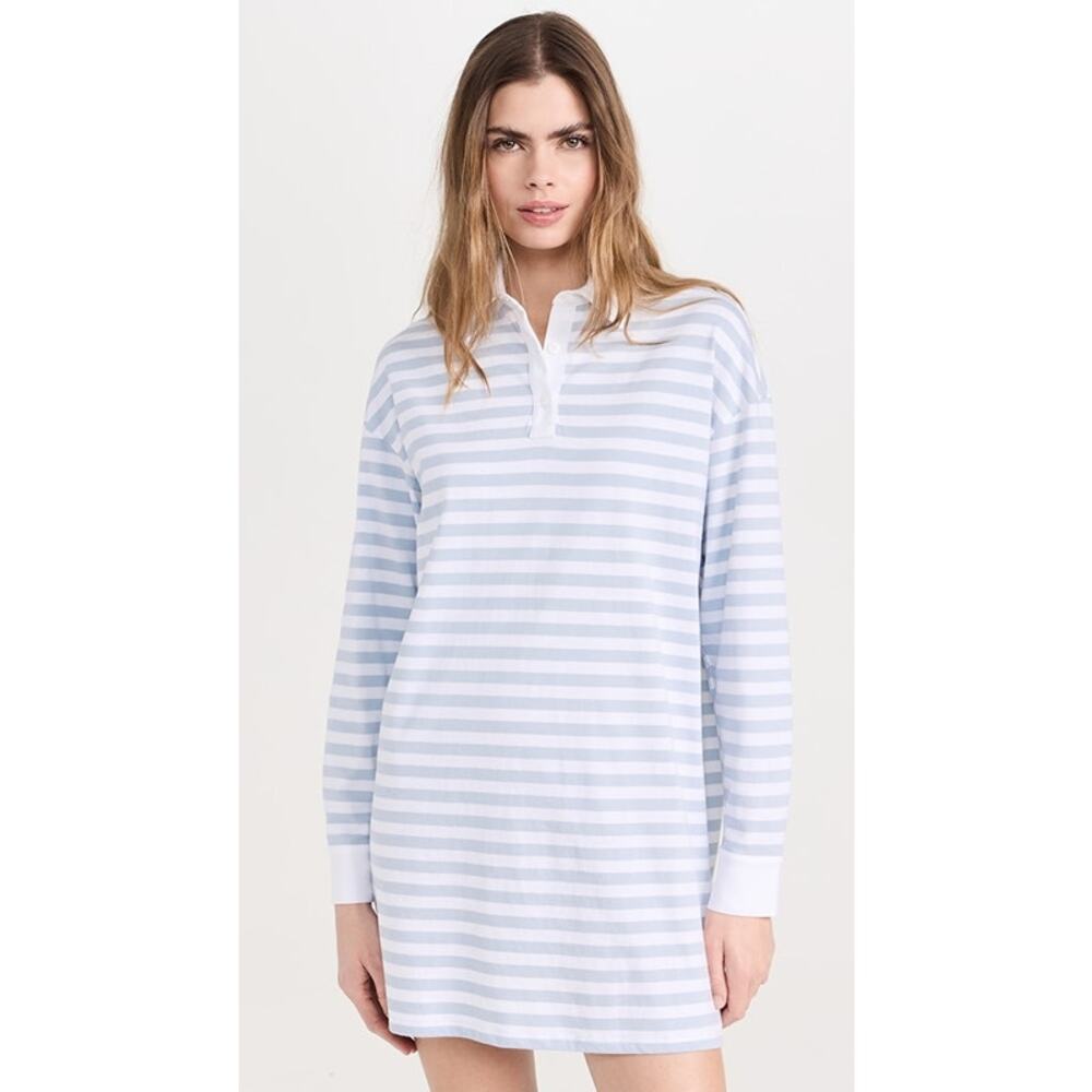 ATM Anthony Thomas Melillo Heavyweight Jersey Striped Mini Polo Dress Blue L